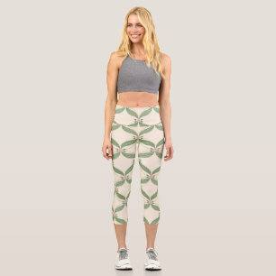 Leggings Capri Motif Grille Fleurs Feuilles simples