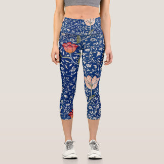 Leggings Capri Motif Indigo Floral Tulipe Vintage William Morris