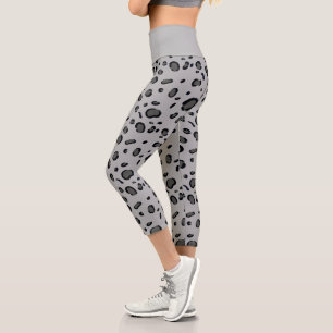 Leggings Capri Motif léopard noir sur gris
