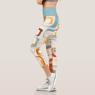 Leggings Capri Motif les années 70 Rétro Dans Les Tons Bleu Ora