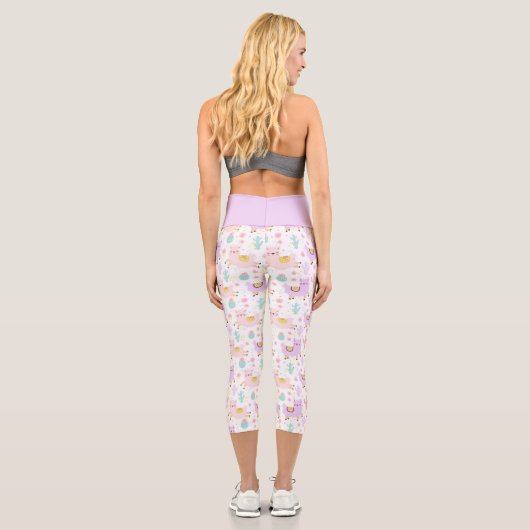 Leggings Capri Motif Llama Alpaca rose Et Violet (Verso)