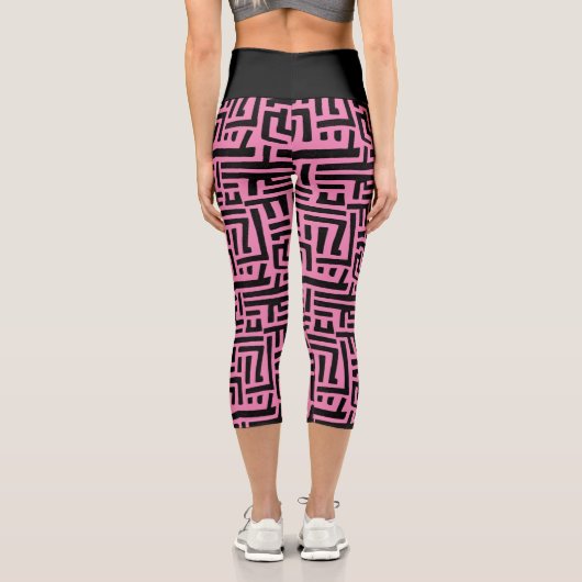 Leggings Capri Motif Maze Art Pop Noir Et Rose (Verso)