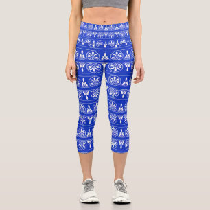 Leggings Capri Motif méditerranéen grec Arabesque bleu
