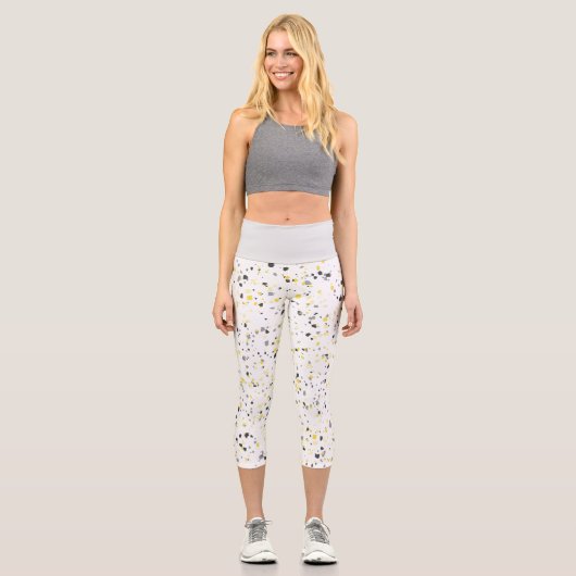 Leggings Capri Motif moderne géométrique gris-jaune Terrazzo (Recto)