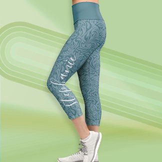 Leggings Capri Motif moderne tourbillon Nom de script - bleu prof