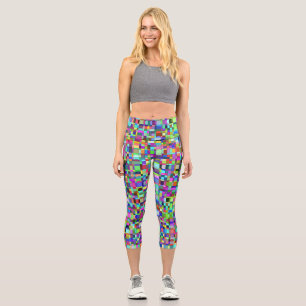 Leggings Capri Motif multicolore de formes de carrés abstraits