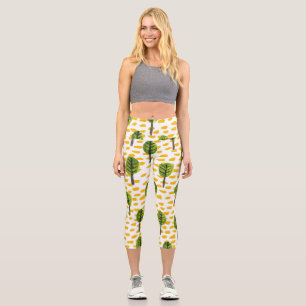 Leggings Capri Motif Naïve Green Black Tree