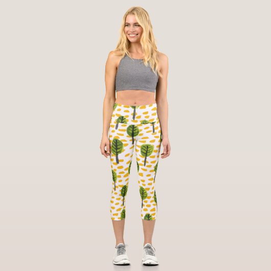Leggings Capri Motif Naïve Green Black Tree (Recto)