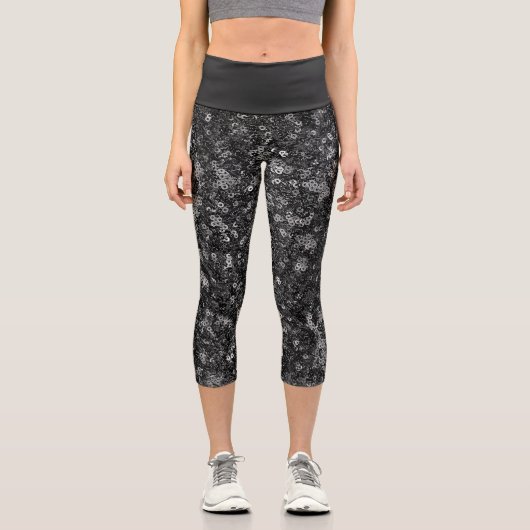 Leggings Capri Motif noir à faux sequins (Recto)