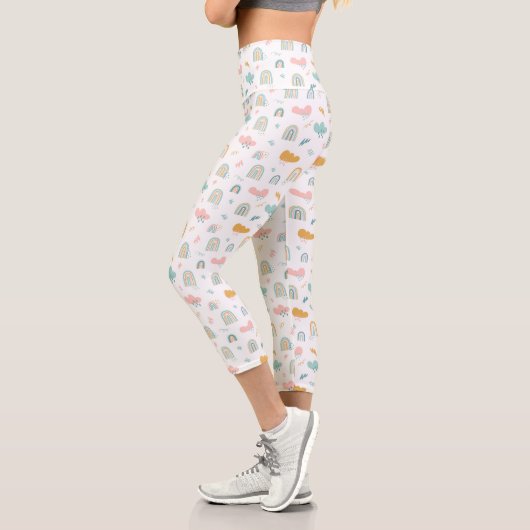 Leggings Capri Motif nuage Rainbow et pluie amusant (Gauche)