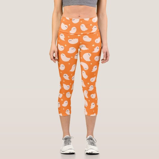 Leggings Capri Motif Orange Ghost Doodle (Recto)
