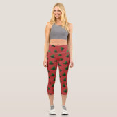 Leggings Capri Motif pétillant vert sapin de Noël (Recto)