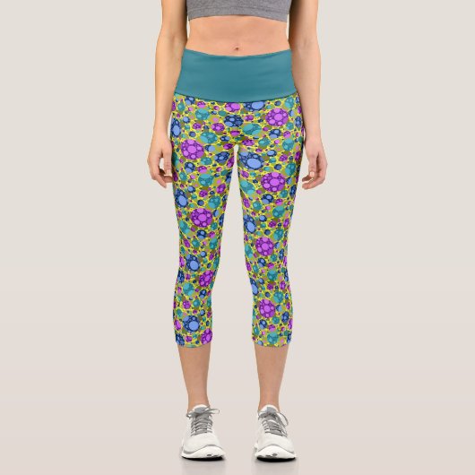 Leggings Capri Motif pois en bleu rose Turquoise - (Recto)