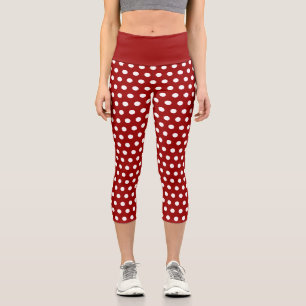 Leggings Capri Motif pois tendance rouge foncé et blanc
