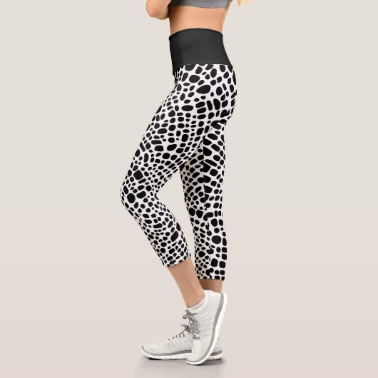 Leggings Capri Motif psychédélique noir et blanc (Gauche)