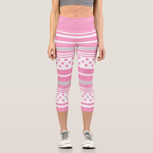 Leggings Capri Motif rayé rose avec étoiles (Recto)
