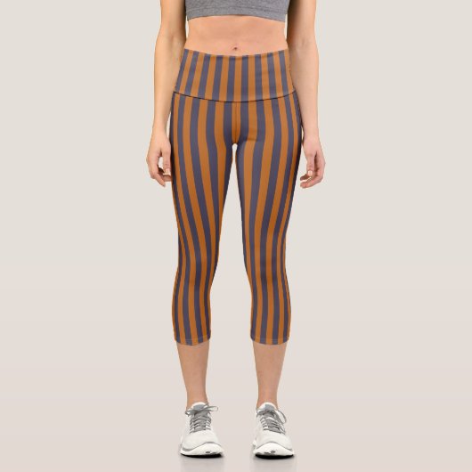 Leggings Capri Motif Rayures Orange Violet (Recto)