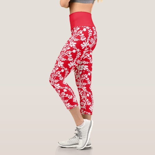 Leggings Capri Motif répété Floral Rouge Et Blanc (Gauche)