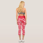 Leggings Capri Motif répété Floral Rouge Et Blanc (Verso)