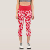 Leggings Capri Motif répété Floral Rouge Et Blanc (Recto)