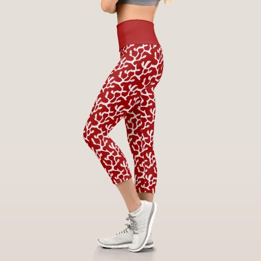Leggings Capri Motif Répéteur de corail blanc et rouge (Gauche)