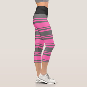 Leggings Capri Motif rose chaud et gris gris foncé