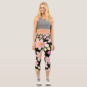 Leggings Capri Motif rose et noir
