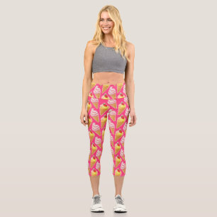 Leggings Capri Motif rose Kawaii avec crème glacée aux fraises