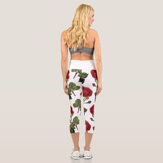 Leggings Capri Motif Rose Red Long Stem (Verso)