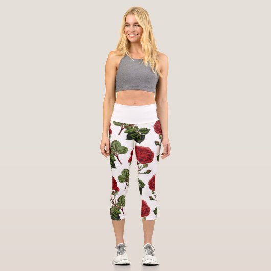 Leggings Capri Motif Rose Red Long Stem (Recto)