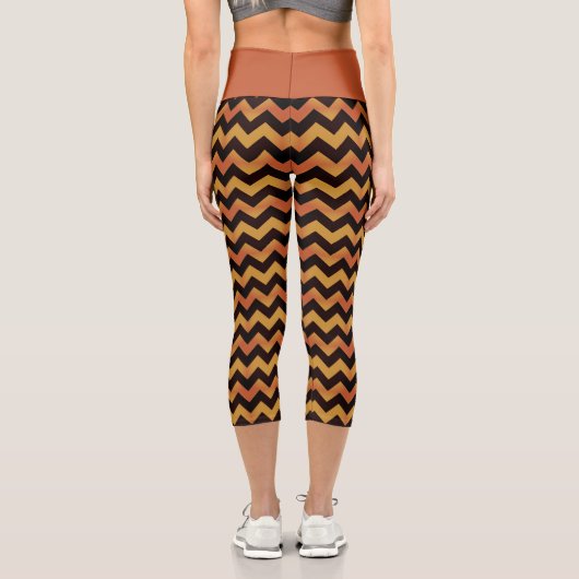 Leggings Capri Motif Rustique Orange Jaune Et Noir Zigzag (Verso)
