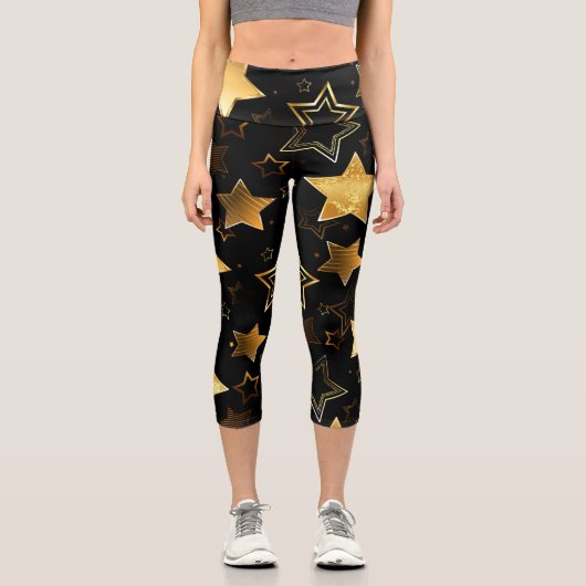 Leggings Capri Motif sans couture avec étoiles d'or (Recto)