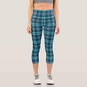 Leggings Capri Motif sans couture moderne à carreaux néon océan