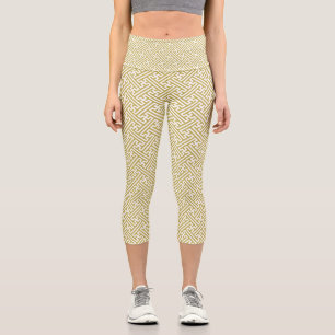 Leggings Capri Motif Sayagata, Japonais, Or et Blanc