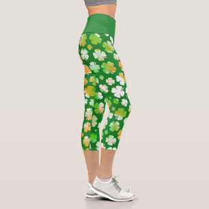 Leggings Capri Motif Shamrock de St Patrick Vert Blanc Orange