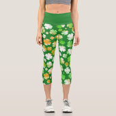 Leggings Capri Motif Shamrock de St Patrick Vert Blanc Orange (Recto)