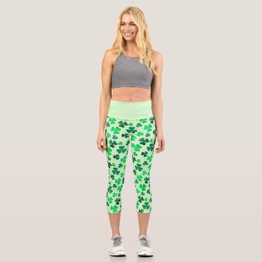 Leggings Capri Motif Shamrock de trèfle vert Élégant (Recto)
