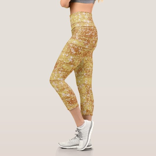 Leggings Capri Motif Sparkly Gold Parties scintillant Chic Textur (Gauche)