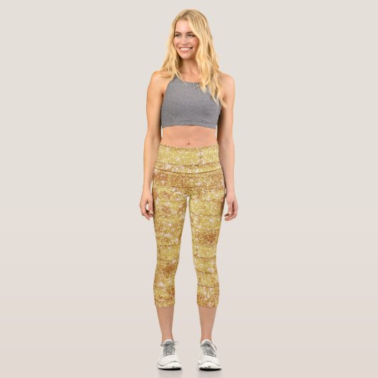 Leggings Capri Motif Sparkly Gold Parties scintillant Chic Textur (Recto)