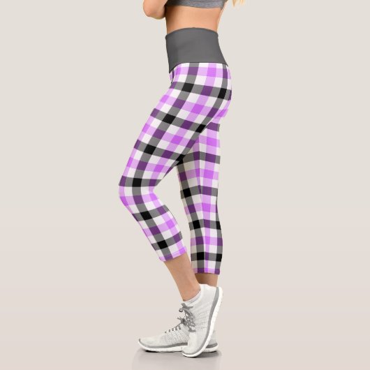 Leggings Capri Motif Tartan mauve moderne (Gauche)