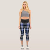 Leggings Capri Motif Tartan noir gris bleu (Recto)