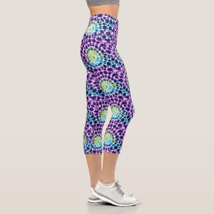 Leggings Capri Motif Tie-Dye Violet Vert Turquoise Bohème