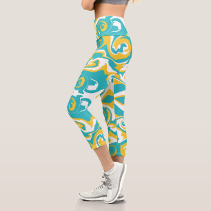 Leggings Capri Motif torride en Turquoise et Jaune