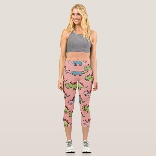 Leggings Capri Motif transparent de dinosaure mignon (Recto)