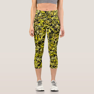 Leggings Capri Motif Triangle Noir Jaune