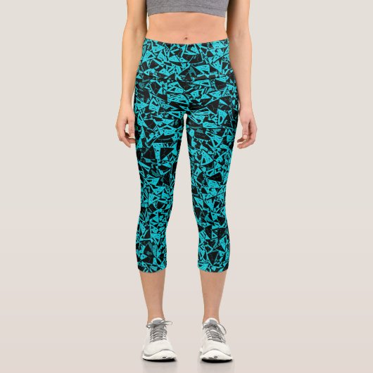 Leggings Capri Motif Triangle Noir Sarcelle (Recto)