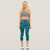 Leggings Capri Motif Triangle Noir Sarcelle (Recto)