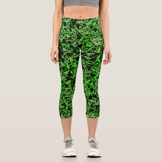 Leggings Capri Motif Triangle Noir Vert (Recto)