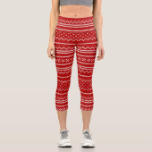 Leggings Capri Motif tricoté rouge et blanc pour Noël (Recto)