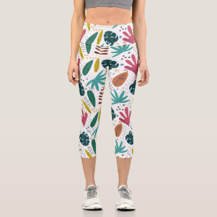 Leggings Capri motif tropical avec feuilles colorés